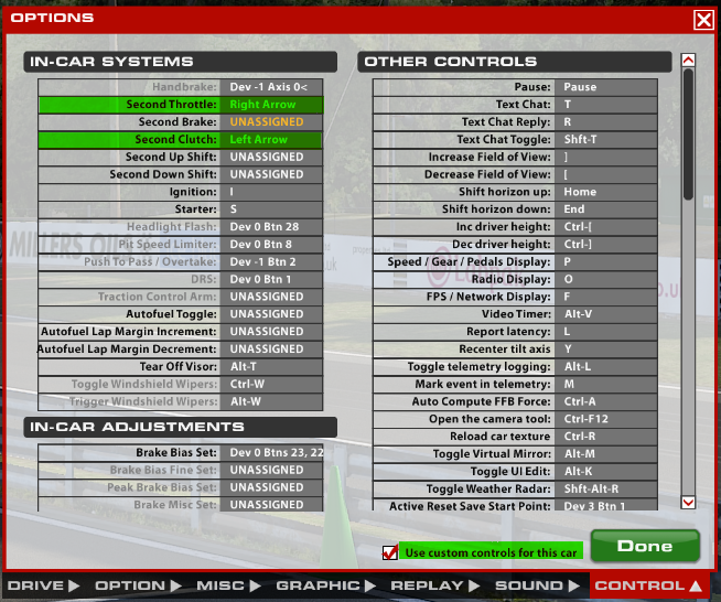 iRacing Options dialog