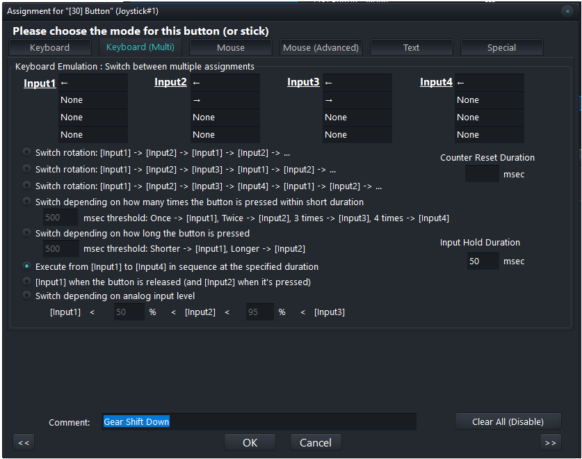 JoyToKey Profile for Audi 90 GTO to Shift down